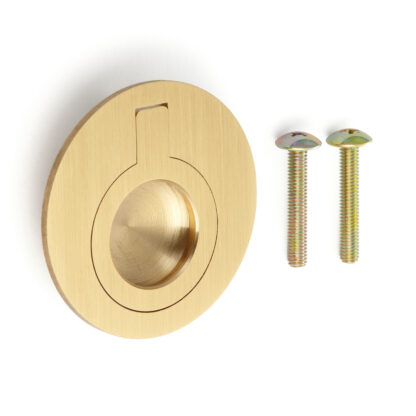 Ronde vouwgreep van messing, afwerking: satijn mat, 51,2 mm (2,1") 580-SB. Ringgreep 580-SB voor camper, boot, inspectieluik, inspectiedeur, door Sugatsune / LAMP® (Japan)
