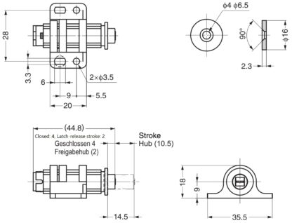 2 stuks ronde magnetische drukknoopklep met verstelmogelijkheid, incl. contraplaat, oppervlak: wit, MC-25WT. Push-to-open deuropener voor meubeldeuren, kastdeuren en nog veel meer, van Sugatsune / LAMP® (Japan) - Afbeelding 2