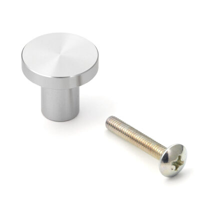 Ronde meubelknopgreep gemaakt van aluminiumlegering, afwerking: roestvrijstalen look, 20 mm (0,8") EXSEL20. Aluminiumlegering handvatknop KK-B20SBR voor lade, meubeldeur, keukenkast, kantoorkast en nog veel meer, door Sugatsune / LAMP® (Japan)