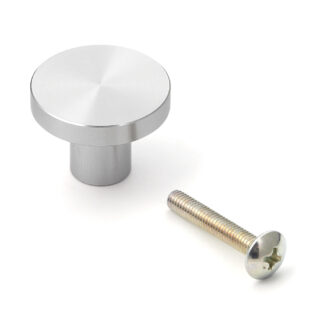 Ronde meubelknopgreep gemaakt van aluminiumlegering, afwerking: roestvrijstalen look, 25 mm (1") EXSEL25. Aluminiumlegering handvatknop voor lade, meubeldeur, keukenkast, kantoorkast en nog veel meer, door Sugatsune / LAMP® (Japan)