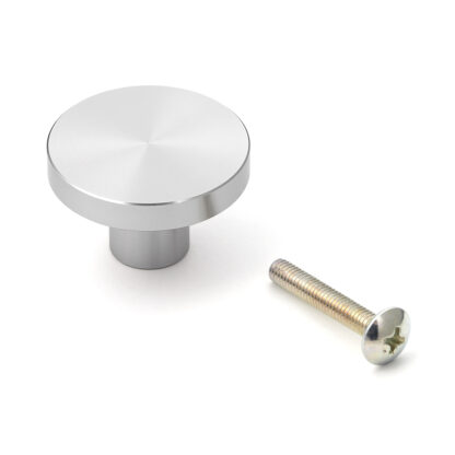Ronde meubelknopgreep gemaakt van aluminiumlegering, afwerking: roestvrijstalen look, 30 mm (1,2") EXSEL30. Aluminiumlegering handvatknop voor lade, meubeldeur, keukenkast, kantoorkast en nog veel meer, door Sugatsune / LAMP® (Japan)