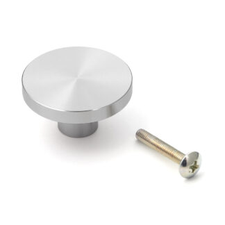 Ronde meubelknopgreep gemaakt van aluminiumlegering, afwerking: roestvrijstalen look, 35 mm (1,4") EXSEL35. Aluminiumlegering handvatknop voor lade, meubeldeur, keukenkast, kantoorkast en nog veel meer, door Sugatsune / LAMP® (Japan)