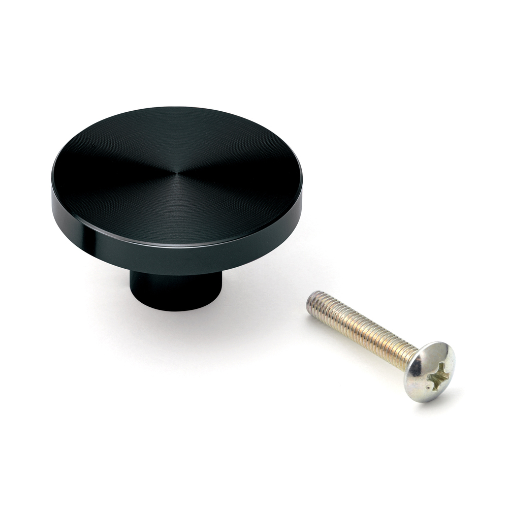 Ronde meubelknopgreep gemaakt van aluminiumlegering, afwerking: zwart, 35 mm (1,4") EXSEL35BL. Aluminiumlegering handvatknop voor lade, meubeldeur, keukenkast, kantoorkast en nog veel meer, door Sugatsune / LAMP® (Japan)