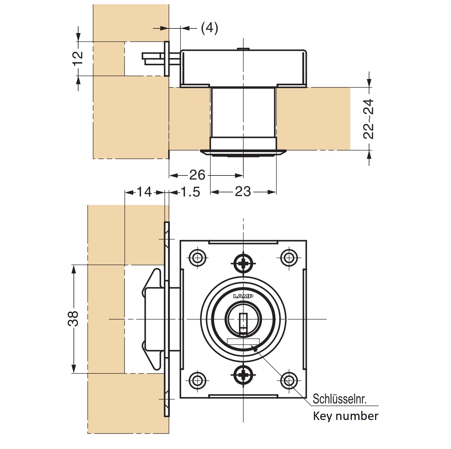 Schuifdeurslot, gemaakt van SUS304 roestvrij staal, oppervlak: verchroomd, uitvoering: gelijksluitend, 7810K-24-CR-R-D. Rolluikslot voor schuifdeur en nog veel meer, door Sugatsune / LAMP® (Japan) - Afbeelding 3