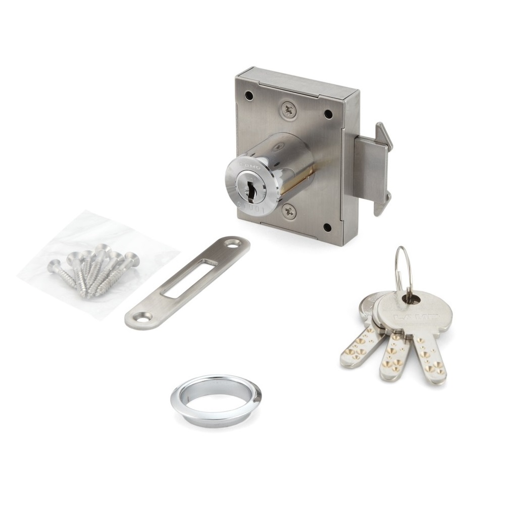 Schuifdeurslot, gemaakt van SUS304 roestvrij staal, oppervlak: verchroomd, uitvoering: gelijksluitend, 7810K-24-CR-R-D. Rolluikslot voor schuifdeur en nog veel meer, door Sugatsune / LAMP® (Japan)