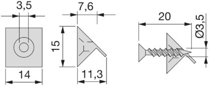 20 stuks kast achterwandmontage 9169717 driehoekig, met wig, matzwart, 15 mm (0,6"). Lademes voor het bevestigen van de achterwand van de kast, ladevloer, door EMUCA - Afbeelding 2