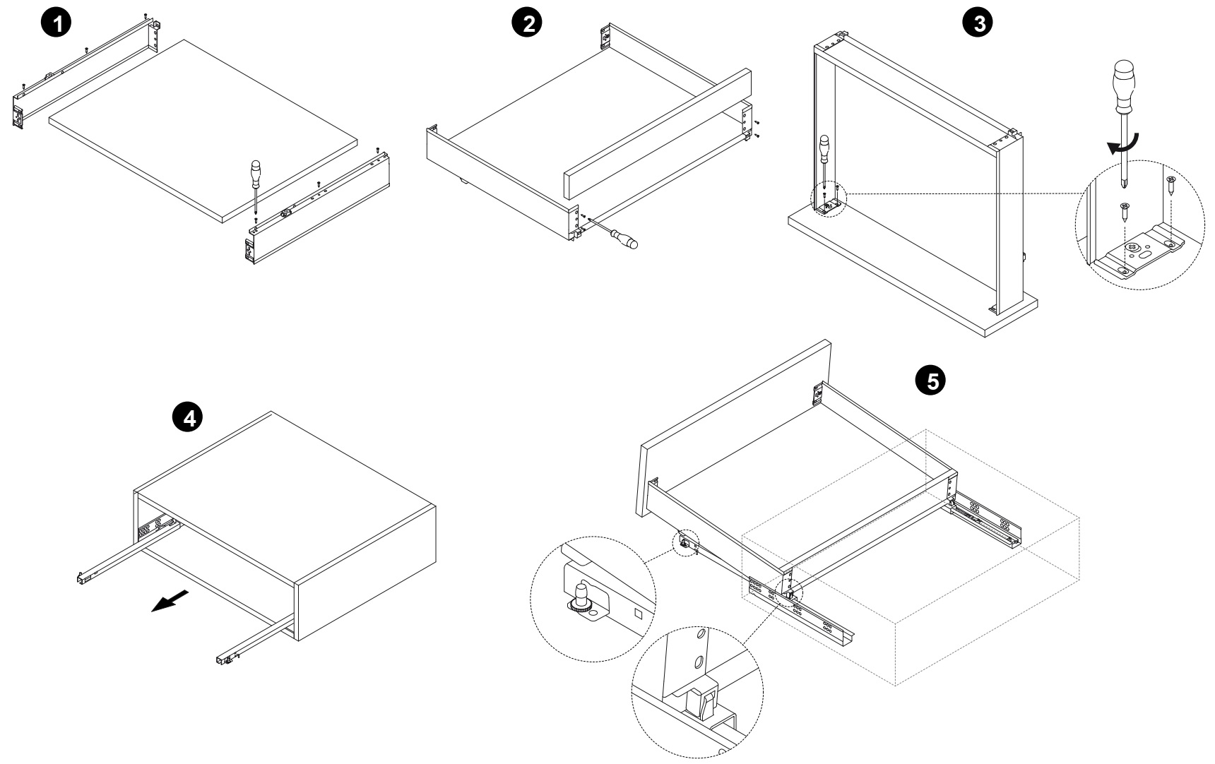 Ladeset, met extra dunne frames, hoogte: 88 mm (3-15/32"), oppervlak: antracietgrijs, 340 mm (13-25/64"), versie: volledige verlenging met soft-close, 3275135 ladeset voor keukenmeubels en nog veel meer, door EMUCA - Afbeelding 5