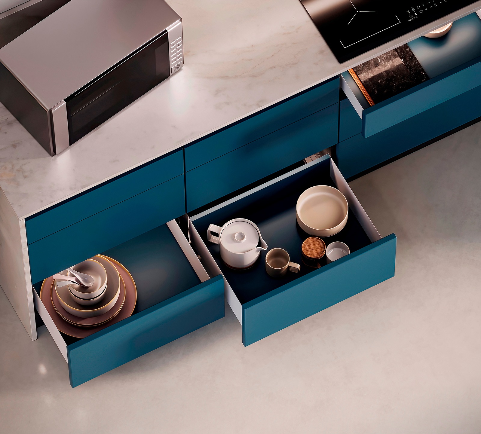 Ladeset, met extra dunne frames, hoogte: 88 mm (3-15/32"), oppervlak: wit, 440 mm (17-21/64"), versie: gedeeltelijke verlenging met openduw, 3275312. ladeset voor keukenmeubels en nog veel meer, door EMUCA - Afbeelding 9