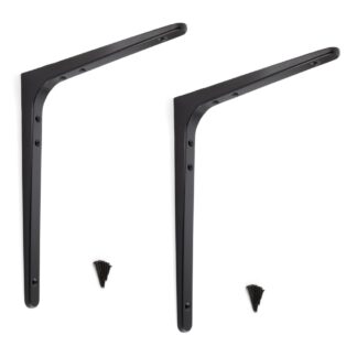 2 stuks hoogwaardige heavy-duty montagebeugel, draagvermogen: 70 kg (155 lbs), oppervlak: zwart, 301 mm (11,9"), BTK-300B. Heavy-duty rekkenbeugel voor plank, scheidingswand, plank, hoekverbinding en nog veel meer, van Sugatsune / LAMP® (Japan)
