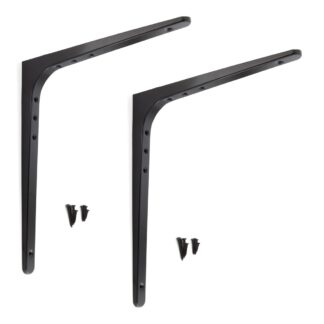 2 stuks hoogwaardige heavy-duty montagebeugel, draagvermogen: 130 kg (287 lbs), oppervlak: zwart, 378 mm (14,9"), BTK-380B. Heavy-duty rekkenbeugel voor plank, scheidingswand, plank, hoekverbinding en nog veel meer, van Sugatsune / LAMP® (Japan)