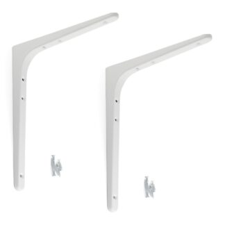 2 stuks hoogwaardige heavy-duty montagebeugel, draagvermogen: 56 kg (124 lbs), oppervlak: wit, 240 mm (9,5"), BTK-240W. Heavy-duty rekbeugels voor planken, scheidingswanden, planken, planken, hoekverbindingen en nog veel meer, van Sugatsune / LAMP® (Japan