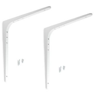 2 stuks hoogwaardige heavy-duty montagebeugel, draagvermogen: 130 kg (287 lbs), oppervlak: wit, 378 mm (14,9"), BTK-380W. Heavy-duty rekkenbeugel voor plank, scheidingswand, plank, hoekverbinding en nog veel meer, van Sugatsune / LAMP® (Japan)