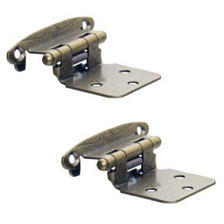 Set bestaande uit 2 stuks SISO / UMAXO® Vintage meubelscharnieren voor omlijste garderobekasten met zichtbare scharnierverbinding. Antieke stijl meubelscharnieren met tuimelaar (automatisch sluiten), variabele ondersteuning