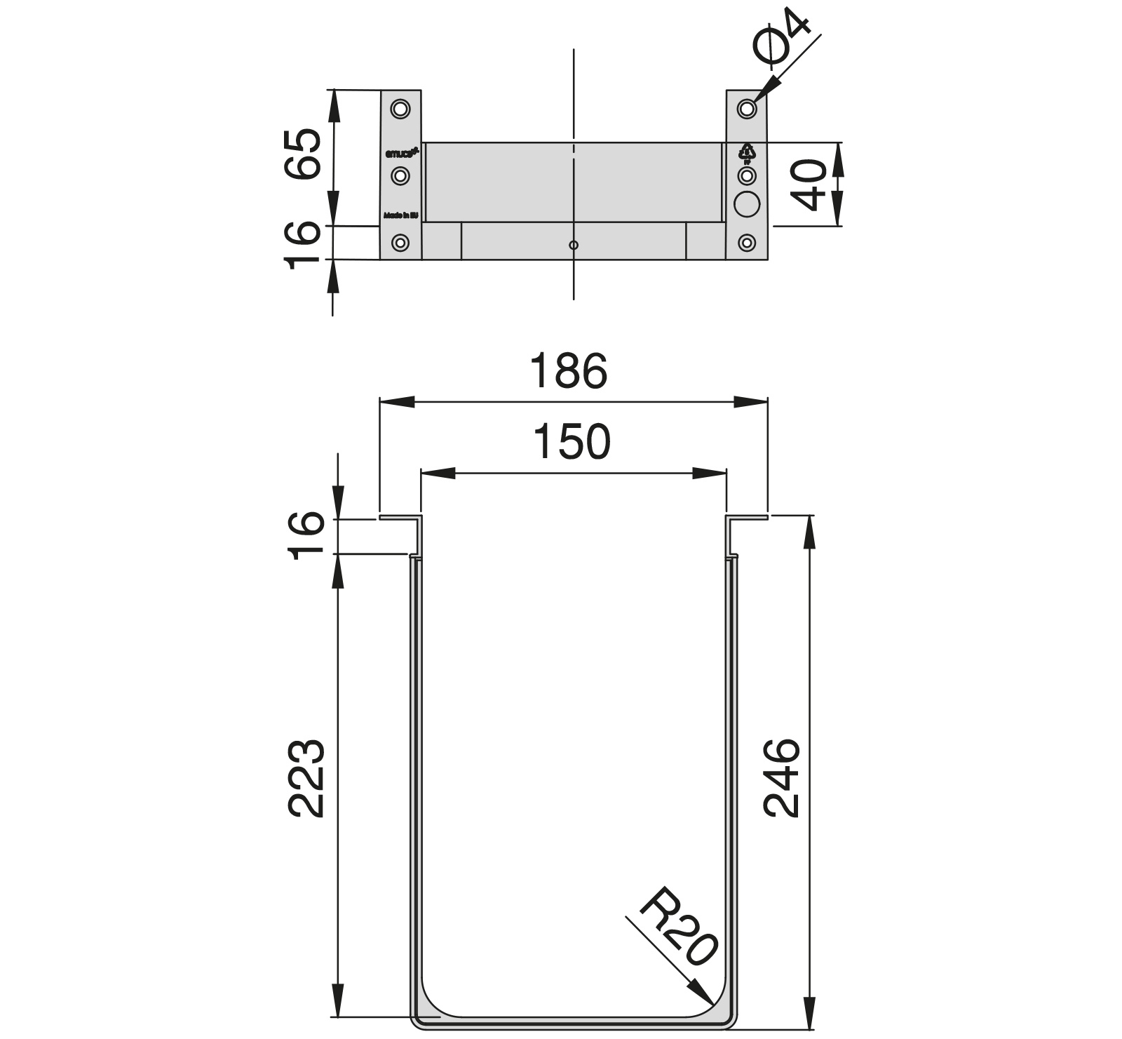 Hoogwaardige sifonuitsparing, gemaakt van kunststof, oppervlak: grijs, 3011921. Rechthoekige sifonbescherming voor badmeubel, keukenkast, badkamerkast, sifon, afvoer en nog veel meer, van EMUCA - Afbeelding 2