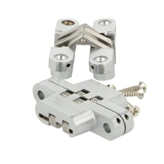 2 stuks hoogwaardige onzichtbare kruisscharnieren 60 x 13mm gemaakt van Zamak, inox look, incl. Schroeven. Verdektliggende meubelscharnier van UMAXO®, 180° inklapbaar. Verborgen meubelscharnier (vici scharnier) voor inbouw