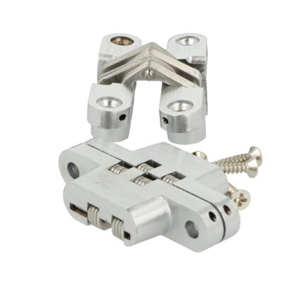 2 stuks hoogwaardige onzichtbare kruisscharnieren 60 x 13mm gemaakt van Zamak, inox look, incl. Schroeven. Verdektliggende meubelscharnier van UMAXO®, 180° inklapbaar. Verborgen meubelscharnier (vici scharnier) voor inbouw