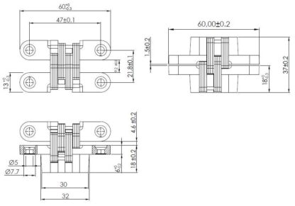2 stuks hoogwaardige onzichtbare kruisscharnieren 95 x 19mm gemaakt van Zamak, roestvrij staal look, incl. Schroeven. Verdektliggende meubelscharnier van UMAXO®, 180° inklapbaar. Meubelscharnier (vici scharnier) voor uitsparing - Afbeelding 3