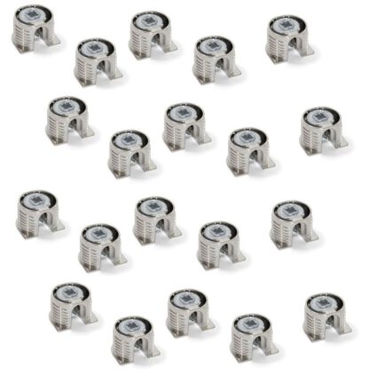 20 stuks stabiele excentrische verbinding ⌀20 mm met flens en klauwbuitenmantel voor plaatdikte 19 mm (3/4"), gemaakt van Zamak, 8070907. Robuuste excentrische connector voor meubelaansluiting en nog veel meer, van EMUCA