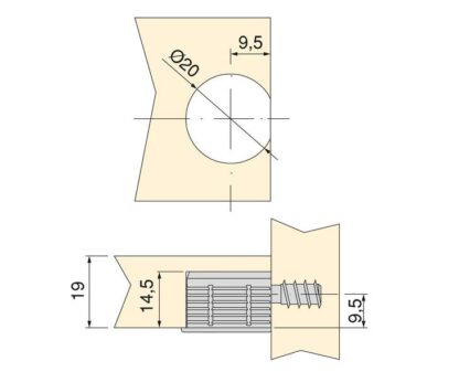 20 stuks stabiele excentrische verbinding ⌀20 mm met flens en klauwbuitenmantel voor plaatdikte 19 mm (3/4"), gemaakt van Zamak, 8070907. Robuuste excentrische connector voor meubelaansluiting en nog veel meer, van EMUCA - Afbeelding 3
