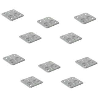 10 stevige vierkante platte connectoren, met vier stevige stalen aansluitgaten, oppervlak: gegalvaniseerd, 40 mm (1,6") 8217405. Verbindingsplaat E.FP.40 voor platen, panelen, werkbladen, werkbladen en nog veel meer, door EMUCA