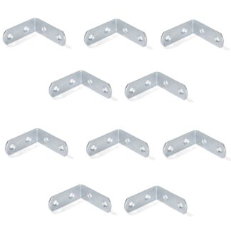 10 stevige hoekconnectoren met vier stevige stalen aansluitgaten, oppervlak: gegalvaniseerd, 42 mm (1,7") 8219805. Montagebeugel E.FB.42 voor plank, boekenkast, tafel, kast en nog veel meer, door EMUCA
