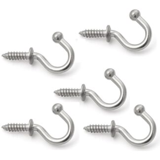 5 stuks hoogwaardige roestvrijstalen schroefhaken met afgeronde punt. Roestvrijstalen haak TL van Sugatsune / LAMP® (Japan)