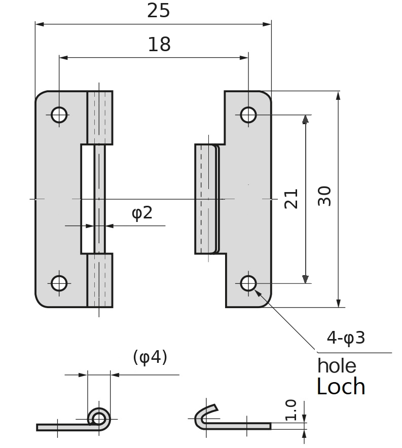 2 stukken hoogwaardige push-in scharnier, gemaakt van SUS304 roestvrij staal, laadcapaciteit: 2 kg (5 lbs), 30 mm (1-3/16"), B-1006-5. Robuust hefscharnier voor scheepsdeuren, onderhoudsluiken en nog veel meer, door TAKIGEN (Japan) - Afbeelding 2