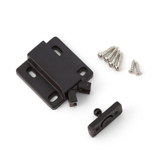 Niet-magnetische drukknoop MC-28 van SUGATSUNE / Lamp (Japan). Deuropener veerpal, automatische aanraakvergrendeling voor meubels te schroeven met tegenhanger en schroeven