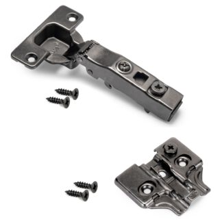 Kopscharnier, soft-close, clip-on montage, 3D verstelbaar, incl. montageplaat, oppervlak: zwart nikkel, uitvoering: opbouw, 1040052. potscharnier voor meubels, kasten en nog veel meer, van EMUCA