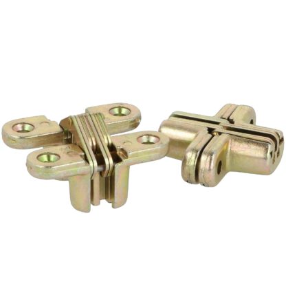 2 stuks onzichtbare kruisscharnier 44mm gemaakt van zamak. Verborgen meubelscharnier van UMAXO® 180° inklapbaar. Verdektliggende meubelscharnier, geel gegalvaniseerd, voor inbouw