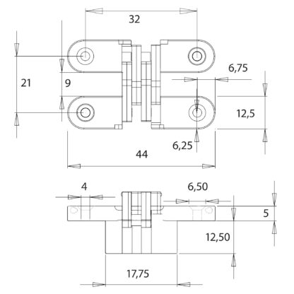 2 stuks onzichtbare kruisscharnier 44mm gemaakt van zamak. Verborgen meubelscharnier van UMAXO® 180° inklapbaar. Verdektliggende meubelscharnier, geel gegalvaniseerd, voor inbouw - Afbeelding 5