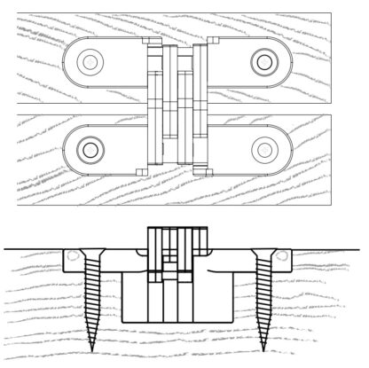 2 stuks onzichtbare kruisscharnier 44mm gemaakt van zamak. Verborgen meubelscharnier van UMAXO® 180° inklapbaar. Verdektliggende meubelscharnier, geel gegalvaniseerd, voor inbouw - Afbeelding 4