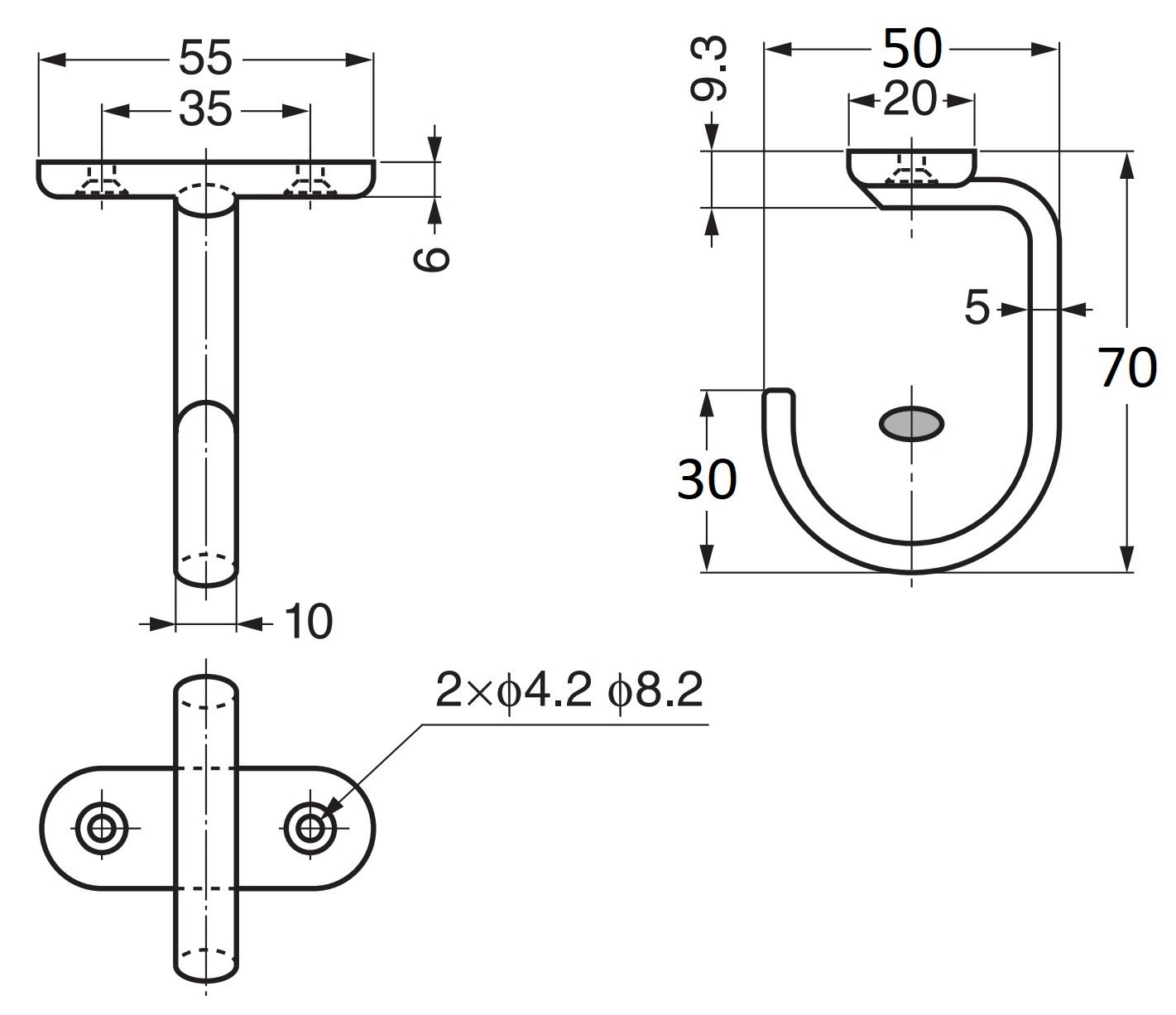 Hoogwaardige universele haak voor plafond- of plankmontage, gemaakt van massief roestvrij staal, 100 mm (4"), DS-H-60. Plafondhaken voor vochtige omgevingen, buitenruimtes, scheepsbouw en nog veel meer, door Sugatsune / LAMP® (Japan) - Afbeelding 2