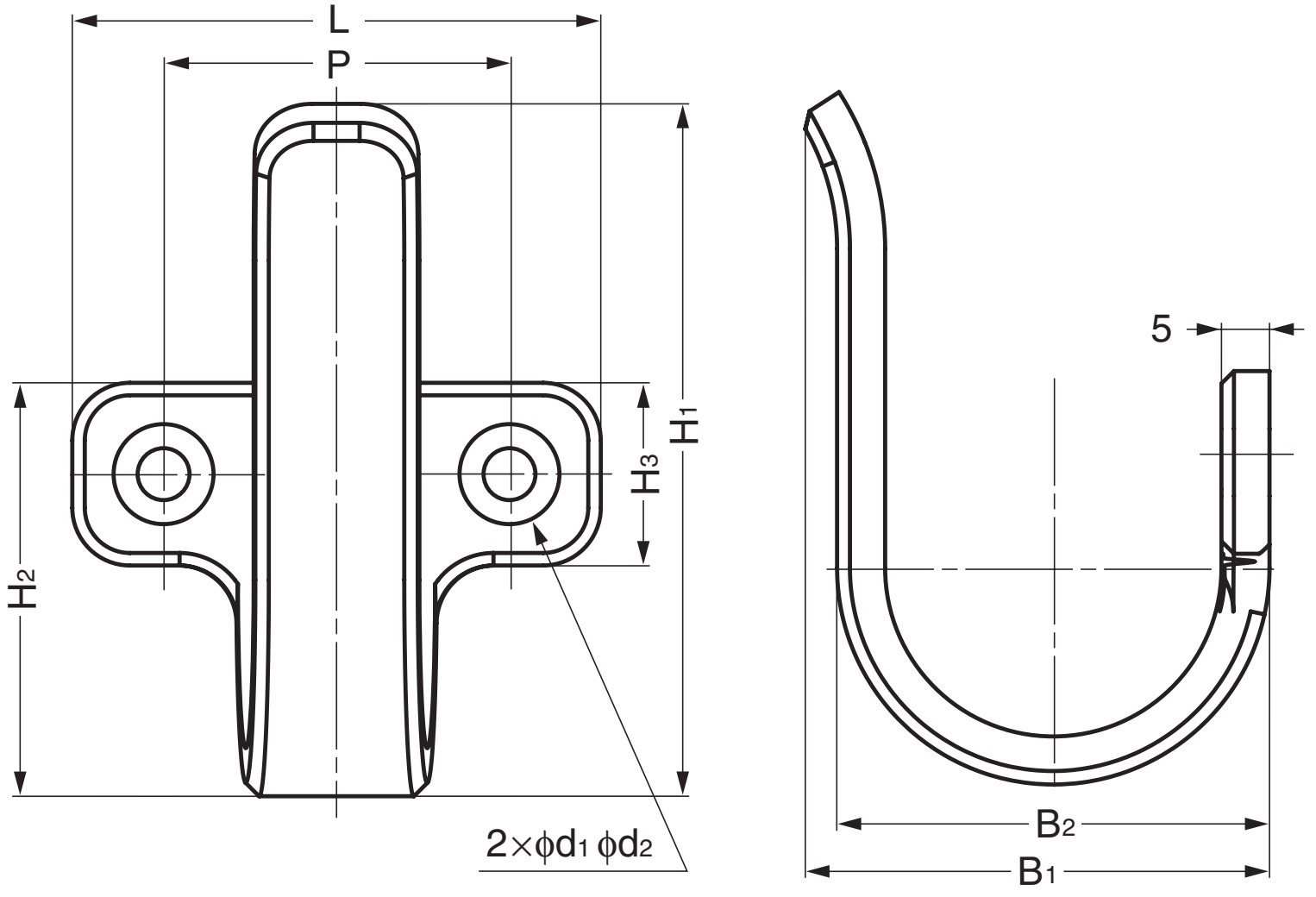 Hoogwaardige universele haak van SUS304 roestvrij staal, oppervlak: mat en gepolijst, 60 mm (2,4"), 5H-60TT. V2A handdoekhaak voor badkamer, zwembad, scheepsbouw, camper, buitenruimte, vochtige omgeving en nog veel meer, door Sugatsune / LAMP® (Japan) - Afbeelding 3