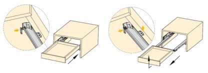 Geleider onder de vloer, draagvermogen: 30 kg (67 lbs), 250 mm (9-27/32"), uitvoering: volledig uittrekbaar met softclose, 3124005. Hoogwaardige ondervloerse uittrekinrichting voor houten lade, houten lade, houten plank en nog veel meer, van EMUCA - Afbeelding 3