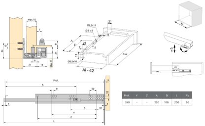 Geleiders onder de vloer, draagvermogen: 25 kg (56 lbs), 250 mm (9-27/32"), uitvoering: gedeeltelijk uittrekbaar met push-to-open, 3123005. Hoogwaardige ondervloeruittrekelementen voor houten laden, houten lades, houten planken en nog veel meer, van EMUCA - Afbeelding 2
