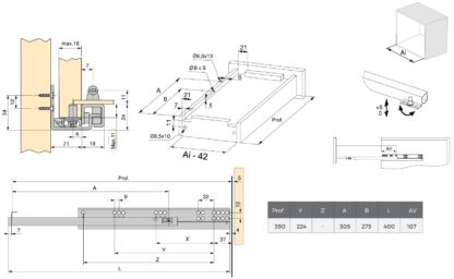 Geleiders onder de vloer, draagvermogen: 25 kg (56 lbs), 400 mm (15-3/4"), Uitvoering: Gedeeltelijk uittrekbaar met push-to-open, 3123305. Hoogwaardige ondervloeruittrekelementen voor houten laden, houten planken en nog veel meer, van EMUCA - Afbeelding 2