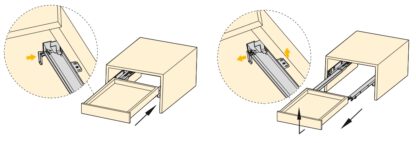 Geleiders onder de vloer, draagvermogen: 25 kg (56 lbs), 350 mm (13-25/32"), uitvoering: gedeeltelijke uittrekinrichting met softclose, 3019205. Hoogwaardige ondervloeruittrekelementen voor houten laden, houten lades, houten planken en nog veel meer, van EMUCA - Afbeelding 3