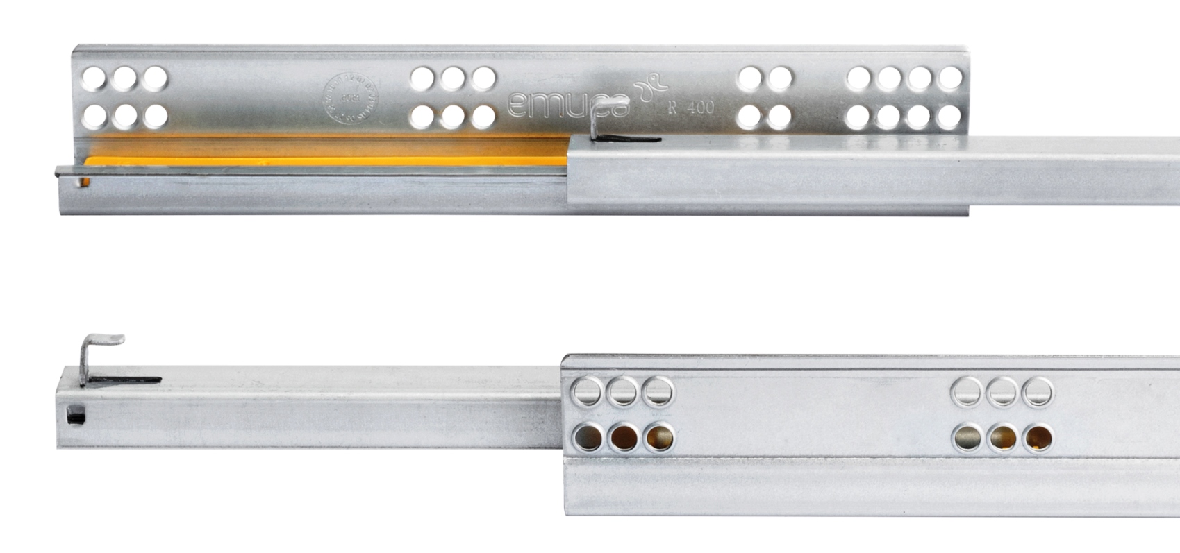Geleiders onder de vloer, draagvermogen: 25 kg (56 lbs), 400 mm (15-3/4"), uitvoering: gedeeltelijke uittrekinrichting met softclose, 3019305. Hoogwaardige ondervloerse uittrekelementen voor houten lades, houten lades, houten planken en nog veel meer, van EMUCA - Afbeelding 4