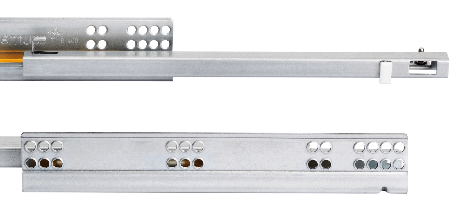 Geleiders onder de vloer, draagvermogen: 25 kg (56 lbs), 400 mm (15-3/4"), uitvoering: gedeeltelijke uittrekinrichting met softclose, 3019305. Hoogwaardige ondervloerse uittrekelementen voor houten lades, houten lades, houten planken en nog veel meer, van EMUCA - Afbeelding 5