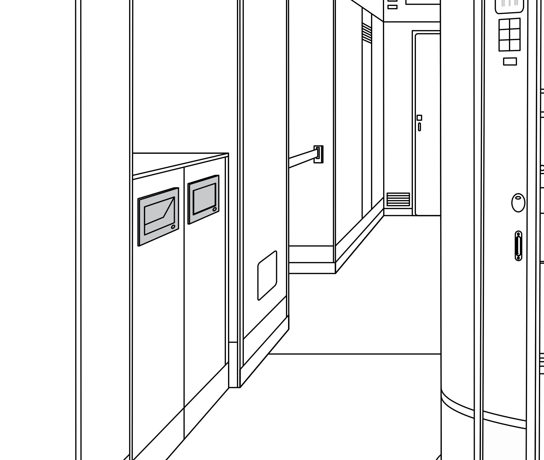 Hoogwaardige afsluitbare rechthoekige vuilklep voor verticale montage, met soft-close, gemaakt van roestvrij staal, AZ-GD230L-HL. Roestvrijstalen afvalklep met slot voor gastronomie, winkelinrichting en nog veel meer, van Sugatsune / LAMP® (Japan) - Afbeelding 12