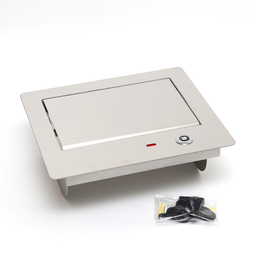 Hoogwaardige afsluitbare rechthoekige vuilklep voor verticale montage, met soft-close, gemaakt van roestvrij staal, AZ-GD230L-HL. Roestvrijstalen afvalklep met slot voor gastronomie, winkelinrichting en nog veel meer, van Sugatsune / LAMP® (Japan) - Afbeelding 9